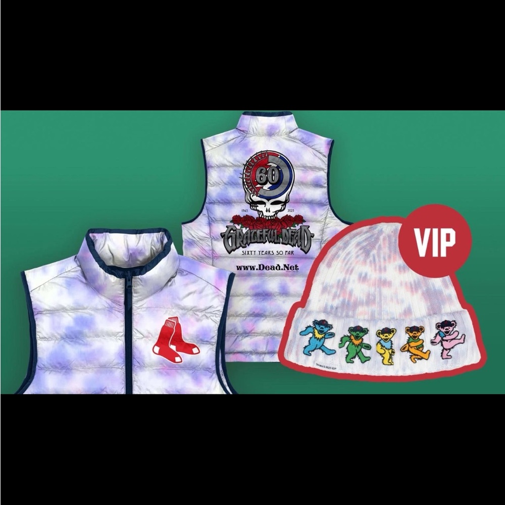 2025 Grateful Dead Boston Red Sox Adult Medium puffer vest Beanie Fenway Park